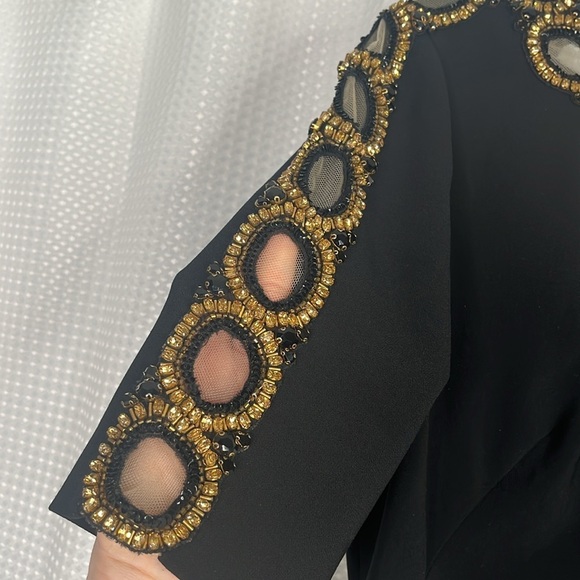 Jenny Packham Cocktail Dress Jeweled Neckline Short Sleeves Black Size 12 - Picture 5 of 9